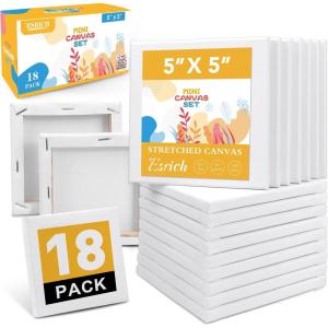 ESRICH Mini Canvases for Painting, Canvas in Bulk 32Pack, 3x3In, 2/5In Profile Small Square Canvas, Blank Canvases are Great for School Projects and Kids Birthday Parties, Home Decor Project.(5x5in-18 Packs)