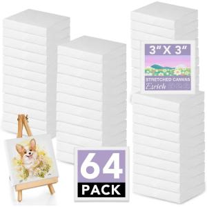 ESRICH Mini Canvases for Painting, Mini Canvas Bulk 200 Pack 2.4×2.4In, 2/5In Profile Small Square Canvas, Blank Canvases are Great for School Projects and Kids Birthday Parties, Home Decor Project.(3x3in-64 Packs)