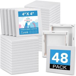 ESRICH Mini Canvases for Painting, Mini Canvas Bulk 200 Pack 2.4×2.4In, 2/5In Profile Small Square Canvas, Blank Canvases are Great for School Projects and Kids Birthday Parties, Home Decor Project.(4x4in-48 Packs)