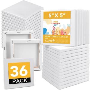 ESRICH Mini Canvases for Painting, Mini Canvas Bulk 200 Pack 2.4×2.4In, 2/5In Profile Small Square Canvas, Blank Canvases are Great for School Projects and Kids Birthday Parties, Home Decor Project.(5x5in-36 Packs)