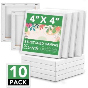 ESRICH Mini Canvases for Painting,4x4In Canvas in Bulk 10Pack, 2/5In Profile Small Square Canvas, Blank Canvases are Great for School Projects and Kids Birthday Parties, Home Decor Project.