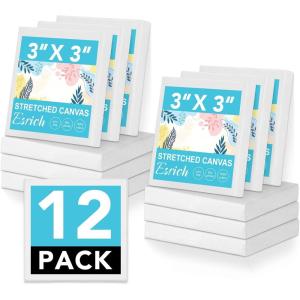 ESRICH Mini Stretched Canvas 24Pack 2x2inch, 2/5”Profile Art Primed Canvases for Painting, Cotton Small Professional Stretched Canvas for Kids and Art Supplies.(3x3in-12Pack)