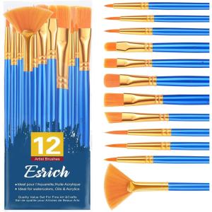 ESRICH Paint Brushes Set,20 Pack 240 Pcs Nylon Hair Paintbrushes Round-Pointed Tip Paint Brush,Artist Paint Brushes for Acrylic Painting,Acrylic Oil Watercolor Face Arts,Kids Adult Drawing(12p)