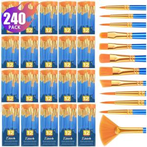 ESRICH Paint Brushes Set,20 Pack 240 Pcs Nylon Hair Paintbrushes Round-Pointed Tip Paint Brush,Artist Paint Brushes for Acrylic Painting,Acrylic Oil Watercolor Face Arts,Kids Adult Drawing(240p)