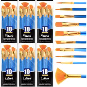 ESRICH Paint Brushes,10Pack-100pcs Paint Brush for Acrylic Painting,Acrylic Paint Brush Set for Oil Watercolor,Body Face Rock Canvas, Small Paint Brushes for Kids Adult Drawing(60p)