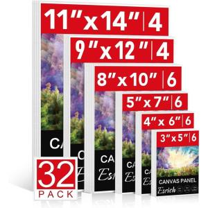ESRICH Small Canvases for Painting 5x7IN, 96 Pack Mini Canvases for Painting Primed Acid-Free Blank Painting Canvas Panels for Oil Paint, Watercolor, Acrylic Paint, Gouache &Tempera.(32 Packs Canvas Panel – 6 Sizes)