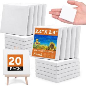 ESRICH Stretched Canvas, 6 Pack 8×8, Primed Acid-Free, Wood Framed Blank Canvas, Art Canvases for Beginners, Artists, Used for Oil, Acrylic Paint, Pouring Painting(20 Packs Stretched Canvas – 2.4*2.4in)