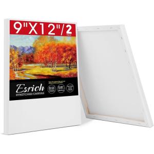 ESRICH Stretched Canvas for Painting, 12 Pack 4×4, 4×6, 8×10, 11×14(3 of Each) Canvas Set, Multi-Size Blank Canvases for Painting, Primed Paint Canvas for Kids, Adults, Beginners, Artists.(9x12in)