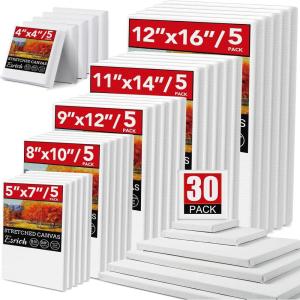ESRICH Stretched Canvas for Painting, 8 Pack 9×12 Inch Canvas Value Pack,Primed Acid-Free Cotton Blank Canvases, Painting Canvas for Oil & Acrylic Paint.(30 Packs – 6Sizes(5 of Each))