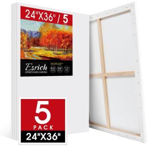 ESRICH Stretched Canvas for Painting, 8 Pack 9×12 Inch Canvas Value Pack,Primed Acid-Free Cotton Blank Canvases, Painting Canvas for Oil & Acrylic Paint.(24X36IN 5 Packs)