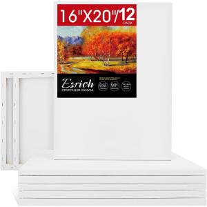 ESRICH Stretched Canvas for Painting, 8 Pack 9×12 Inch Canvas Value Pack,Primed Acid-Free Cotton Blank Canvases, Painting Canvas for Oil & Acrylic Paint.(16X20IN 12 Packs)