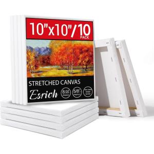 ESRICH Stretched Canvas for Painting, 8 Pack 9×12 Inch Canvas Value Pack,Primed Acid-Free Cotton Blank Canvases, Painting Canvas for Oil & Acrylic Paint.(10X10IN 10 Packs)