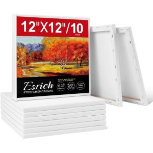 ESRICH Stretched Canvas for Painting, 8 Pack 9×12 Inch Canvas Value Pack,Primed Acid-Free Cotton Blank Canvases, Painting Canvas for Oil & Acrylic Paint.(12X12IN 10 Packs)