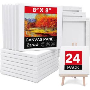 ESRICH Stretched Canvas for Painting, 8 Pack 9×12 Inch Canvas Value Pack,Primed Acid-Free Cotton Blank Canvases, Painting Canvas for Oil & Acrylic Paint.(8X8IN 24 Packs)