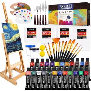 Acrylic Paint Set,57 PCS Professional Painting Supplies with Paint Brushes, Acrylic Paint, Easel, Canvases, Painting Pads，Palette, Paint Knife, Brush Cup and Art Sponge for Hobbyists and Beginners(60)