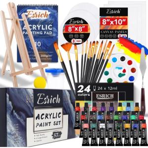 Acrylic Paint Set,57 PCS Professional Painting Supplies with Paint Brushes, Acrylic Paint, Easel, Canvases, Painting Pads，Palette, Paint Knife, Brush Cup and Art Sponge for Hobbyists and Beginners(57)