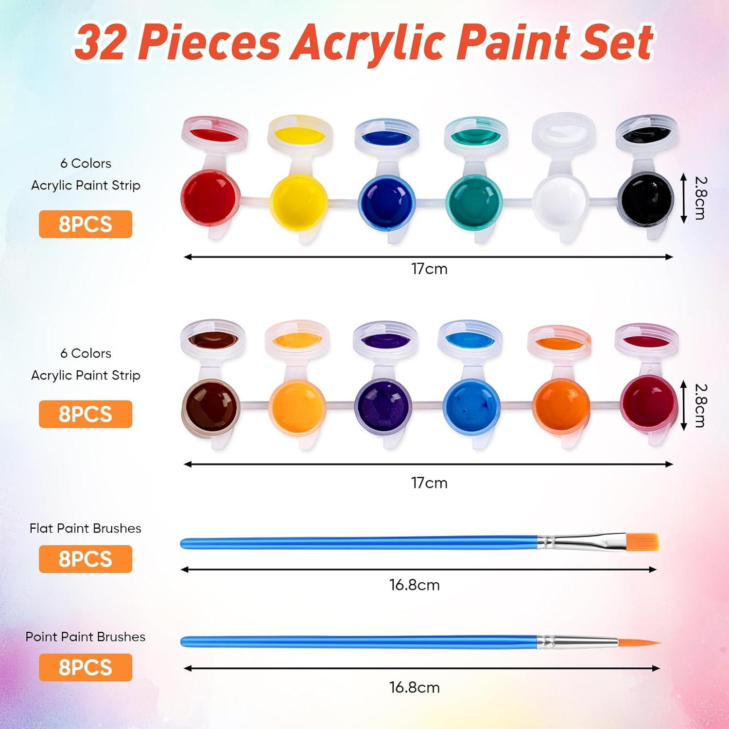 image8 Pack Mini Acrylic Paint Set 12 Colors Acrylic Paint Strips with 16 Brushes Washable Paint for Kids amp Adults Craft 112 PCS Painting kit for Easter Eggs Birthday Party Favor Classroom Art Gifts