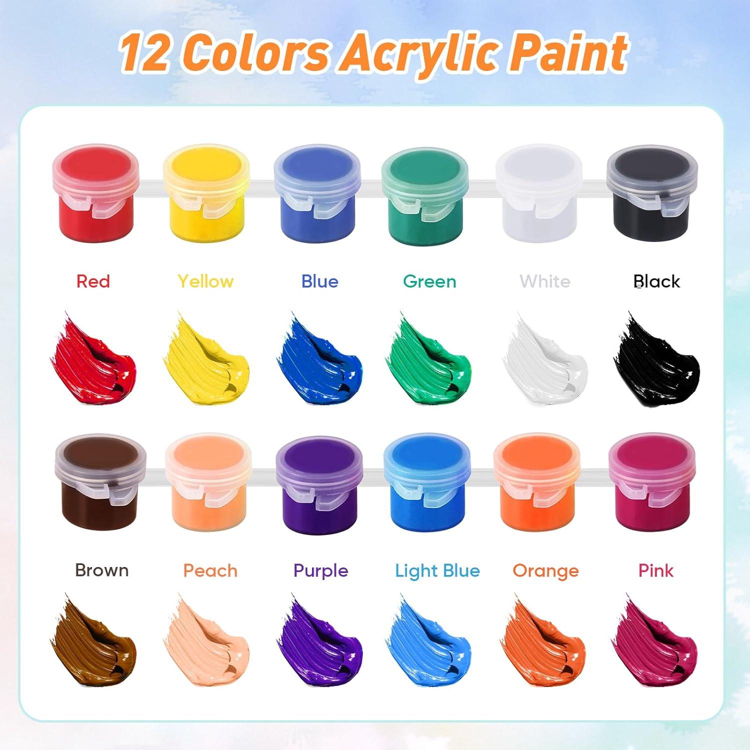 image8 Pack Mini Acrylic Paint Set 12 Colors Acrylic Paint Strips with 16 Brushes Washable Paint for Kids amp Adults Craft 112 PCS Painting kit for Easter Eggs Birthday Party Favor Classroom Art Gifts