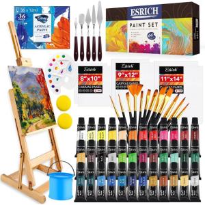 ESRICH Acrylic Paint Set 12 Colors (2 Pack) With 20 Paint Brushes, 24 Acrylic Paints for Adults, Beginner, Professional Artists, Non-Toxic Craft Paint kit for Paper, Canvas, Rock,Wood, Ceramic(36 Color)