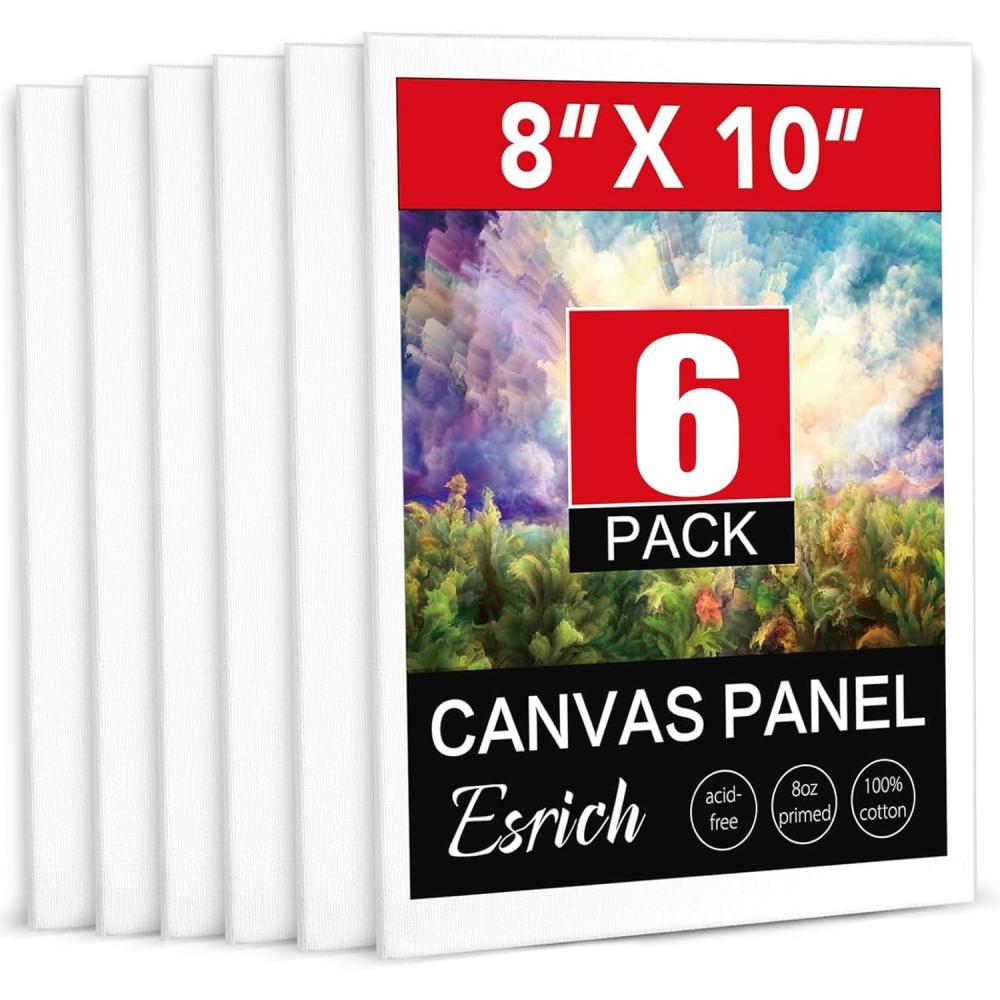 imageESRICH 8x10 Canvas for Painting 6 Pack Canvas Boards for Painting Primed Acid Free Blank Canvas Panels for Oil Paint Watercolor Acrylic Paint Gouache and Tempera