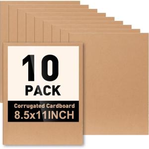10 Pack 8.5×11 Corrugated Cardboard Sheets, Flat Cardboard Paper Inserts for Shipping, Mailing, Packing, DIY Crafts(8.5x11in-10Pack)