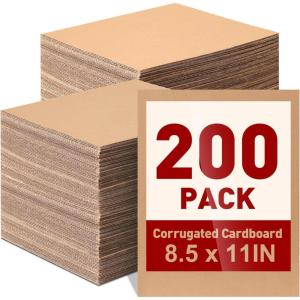 10 Pack 8.5×11 Corrugated Cardboard Sheets, Flat Cardboard Paper Inserts for Shipping, Mailing, Packing, DIY Crafts(8.5x11in-200Pack)