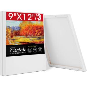 ESRICH Stretched Canvas for Painting, 3 Pack 8×10 Canvas Value Pack, Primed Acid-Free Cotton Blank Canvas, Paint Canvases for Oil & Acrylic Paint.(9x12in 3pack)