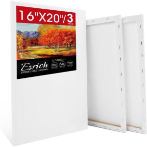 ESRICH Stretched Canvas for Painting 5×7, 60 Pack Small Canvases for Painting 5/8″ Profile Primed Acid-Free Blank Painting Canvas for Kids & Artists for Decorations, Painting Parties.(3Pack-16×20 Canvas)