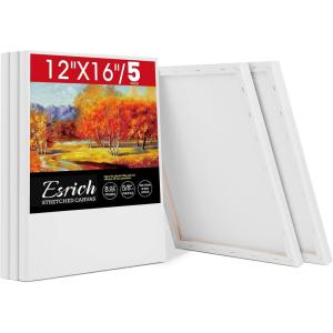 ESRICH Stretched Canvas for Painting 5×7, 60 Pack Small Canvases for Painting 5/8″ Profile Primed Acid-Free Blank Painting Canvas for Kids & Artists for Decorations, Painting Parties.(5Pack-12×16 Canvas)