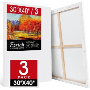 ESRICH Stretched Canvas for Painting 5×7, 60 Pack Small Canvases for Painting 5/8″ Profile Primed Acid-Free Blank Painting Canvas for Kids & Artists for Decorations, Painting Parties.(3Pack-30X40 Canvas)