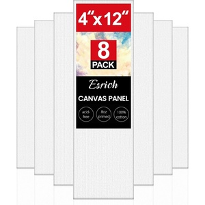 ESRICH Long Canvas for Painting, 8 Pack 4×12 Canvas Boards for Painting Cotton Primed Acid Free Blank Canvas Panels for Oil Paint, Watercolor, Acrylic Paint, Gouache and Tempera.(4*12in 8pack)
