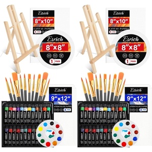 ESRICH 82 PCS Acrylic Paint Kit, Painting Supplies Kit with 2 Wood Easel, 2 * 24 Colors Acrylic Paint, 2 * 10 Brushes, Canvas, Paper Pads, Paint Kit for Kids, Adults and Artists